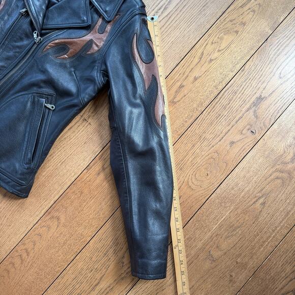 Vintage Harley Davidson Motorcycle Jacket Women SZ M Black Brown Flames EUC - Picture 11 of 12